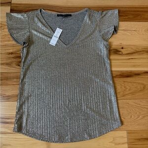 NWT WHBM Silver/Gray Flutter Sleeve T-Shirt